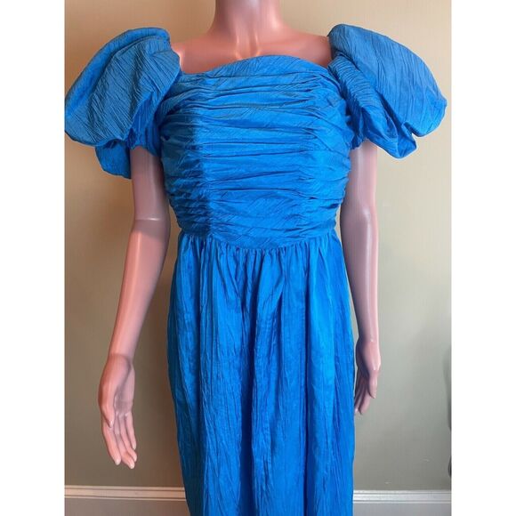 Vintage Alyce Designs Prom Dress Womens XS Blue Puff Sleeve Cocktail Retro Glam - Picture 5 of 13